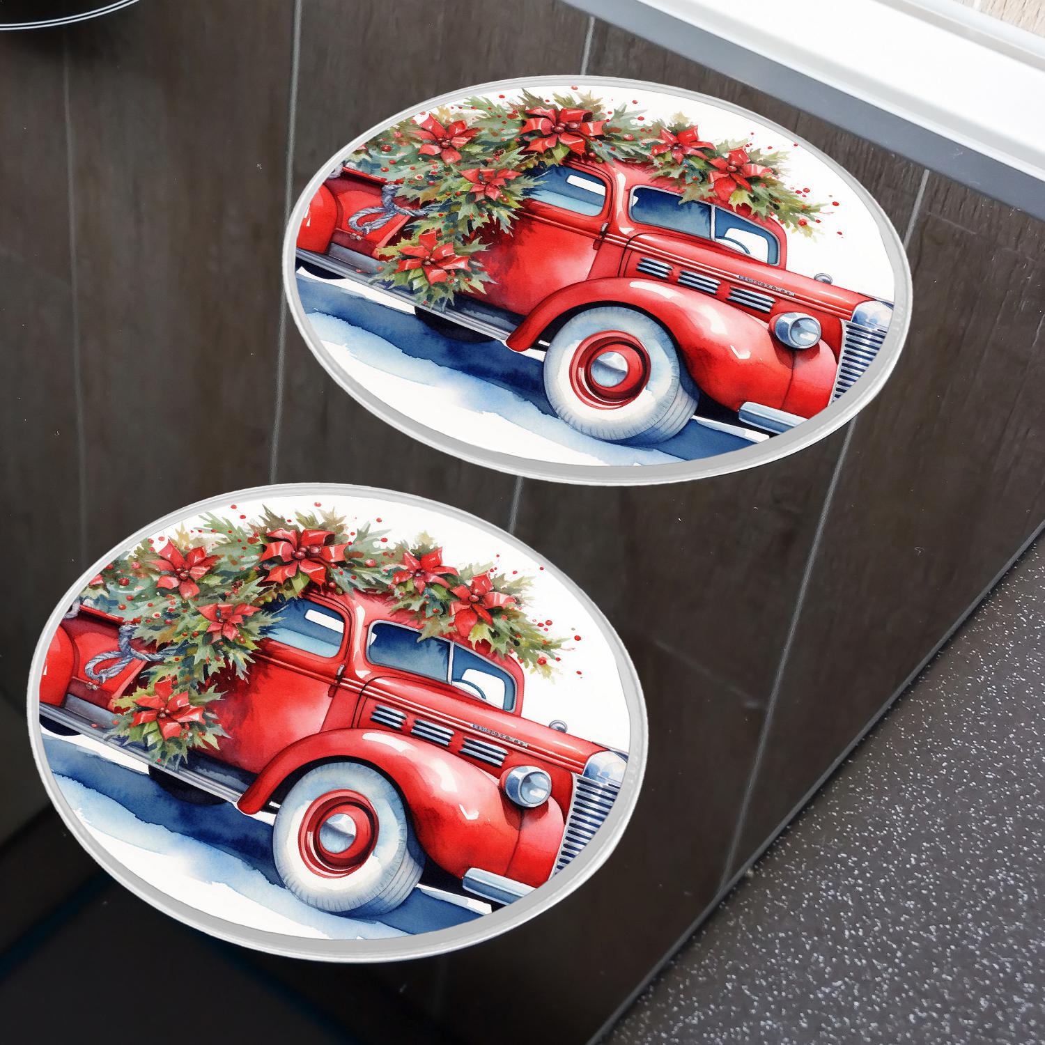 Round Stove Burner Covers 4 Pcs Round Gas Stove Burner Cover 8Inch And 10Inch for ,Blue Wooden Christmas Truck Poinsettia Elegant