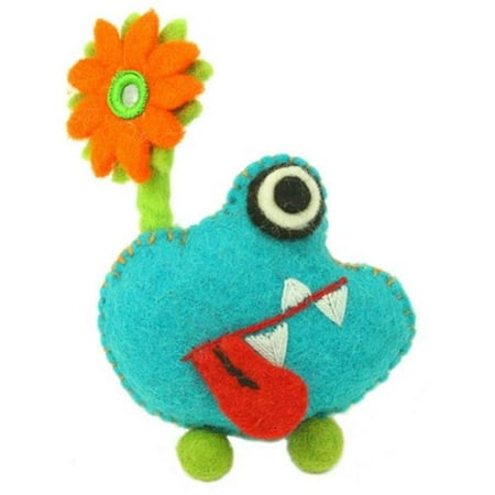 Felt Tooth - Global Groove Hand Felted Tooth Monster with Flower, Blue