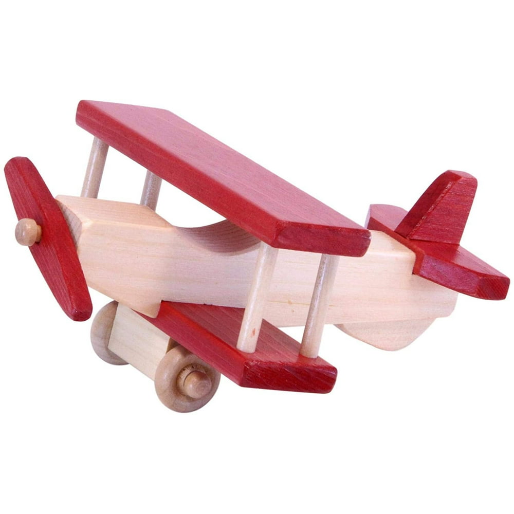 AmishMade Wooden Toy Airplane, KidSafe Finish, Red and Natural Colors