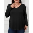 thumbnail image 3 of JYLFC Womens Plus Size V-Neck T-Shirts Long Sleeve Tops Casual Basic Shirts, Black 2XL, 3 of 5