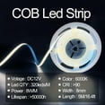 thumbnail image 2 of COB LED Strip Lights White 6000K,DC12V 16.4ft/5M 320leds/M CRI90 Flexible LED Tape Lights 8mm,for Indoor Home Cabinet,Bedroom,Kitchen,Stage,Backlight DIY Lighting(Without Power Supply), 2 of 11