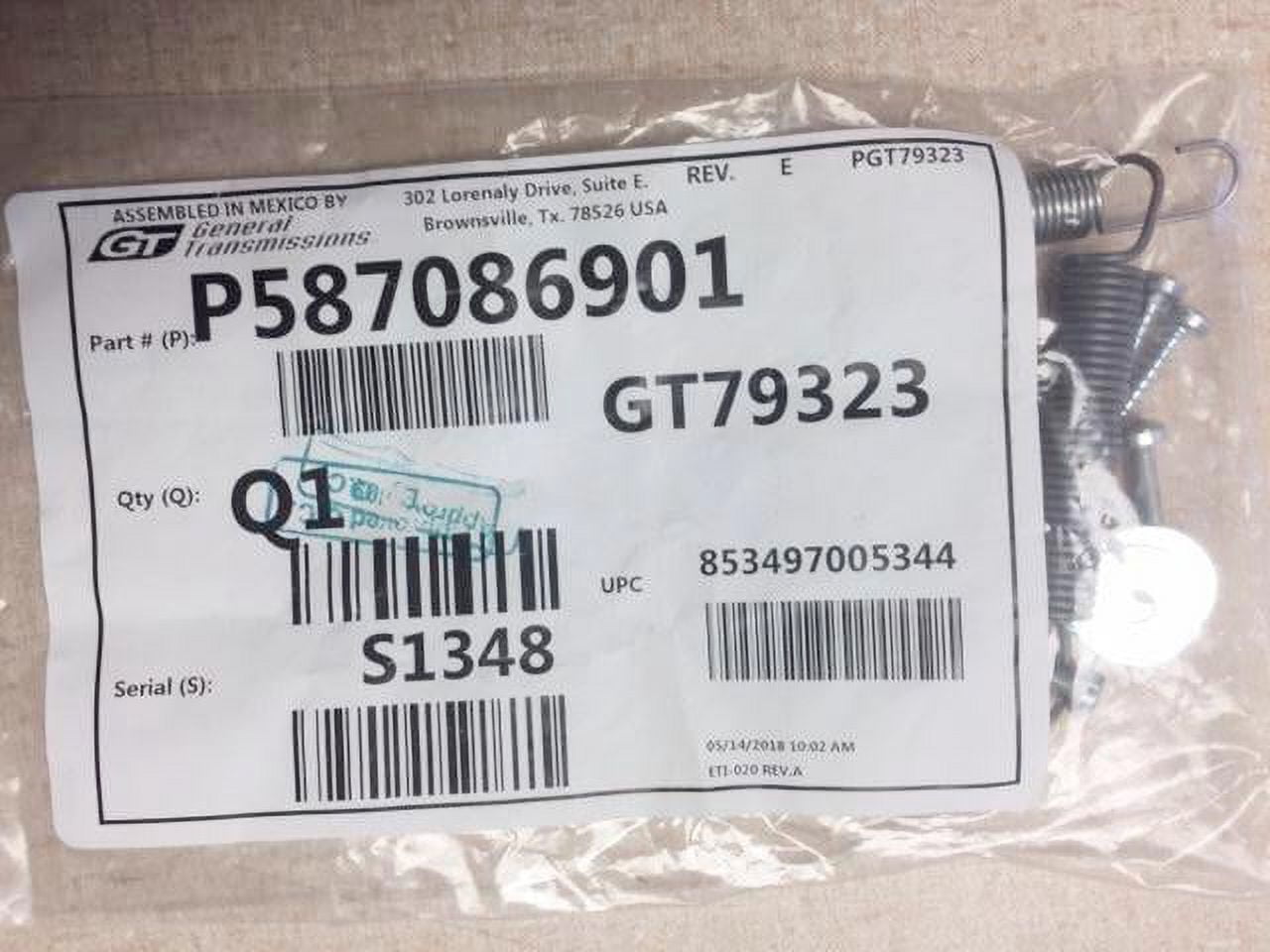 GT79323 Hardware Kit fits General Transmission RS800P fits 