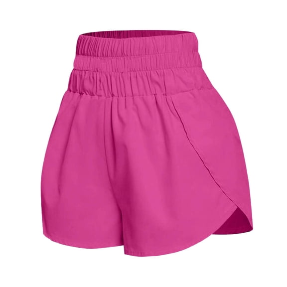 Athletic Shorts Women Knit Waistband Workout Running Above Knee Shorts Hot Pink S