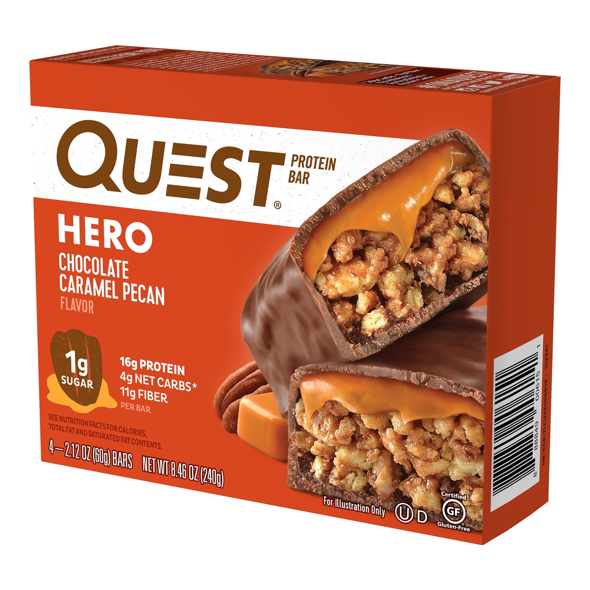 Quest Hero Chocolate Caramel Pecan Protein Bar, 2.12oz., 4 Count