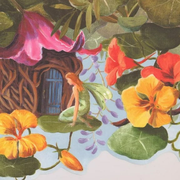 Concord Wallcoverings Wallpaper Border for Kids Bedroom or Playroom Featuring Fairies, Flowers and Treehouse, Size 10 Inches by 15 Feet KL3008B