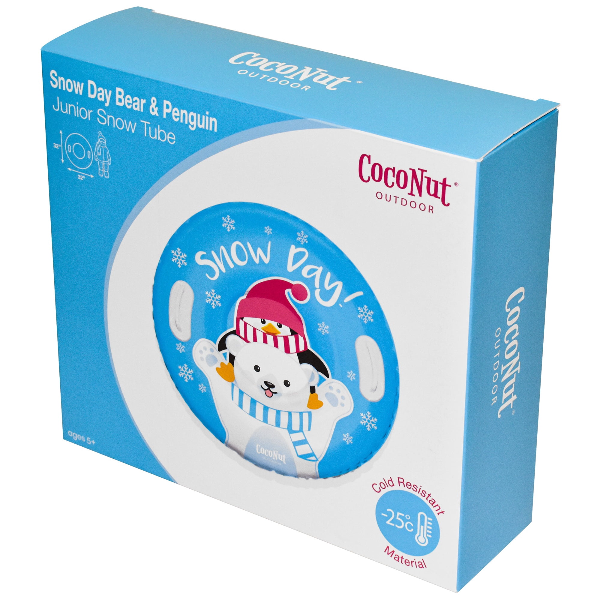 CocoNut Outdoor: Snow Day Bear & Penguin - 32" Inflatable Polar Bear & Penguin Junior Snow Tube - Heavy Duty Snow Sled with Sturdy Handles for Kids, Lightweight Snow Tube for Boys and Girls, Kids 5+