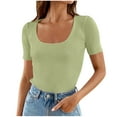 thumbnail image 5 of Women's Summer Short Sleeve V Neck Tops Shirts Blouses Round Neck Loose Fit Solid Color Casual Daily Wear Vacation Beach Outfits Fashion Essential Gift for Women | Sopatenor,Green XL, 5 of 6