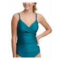 thumbnail image 2 of CALVIN KLEIN Women's Teal Tummy Control Ruched Stretch Lined Adjustable Surplice Tankini Swimsuit Top XS, 2 of 3