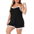 thumbnail image 3 of Agnes Orinda Women's Plus Size Pajamas Sets Cami Lace Panel Elastic Waist Shorts Sleepwear Loungewear, 3 of 4