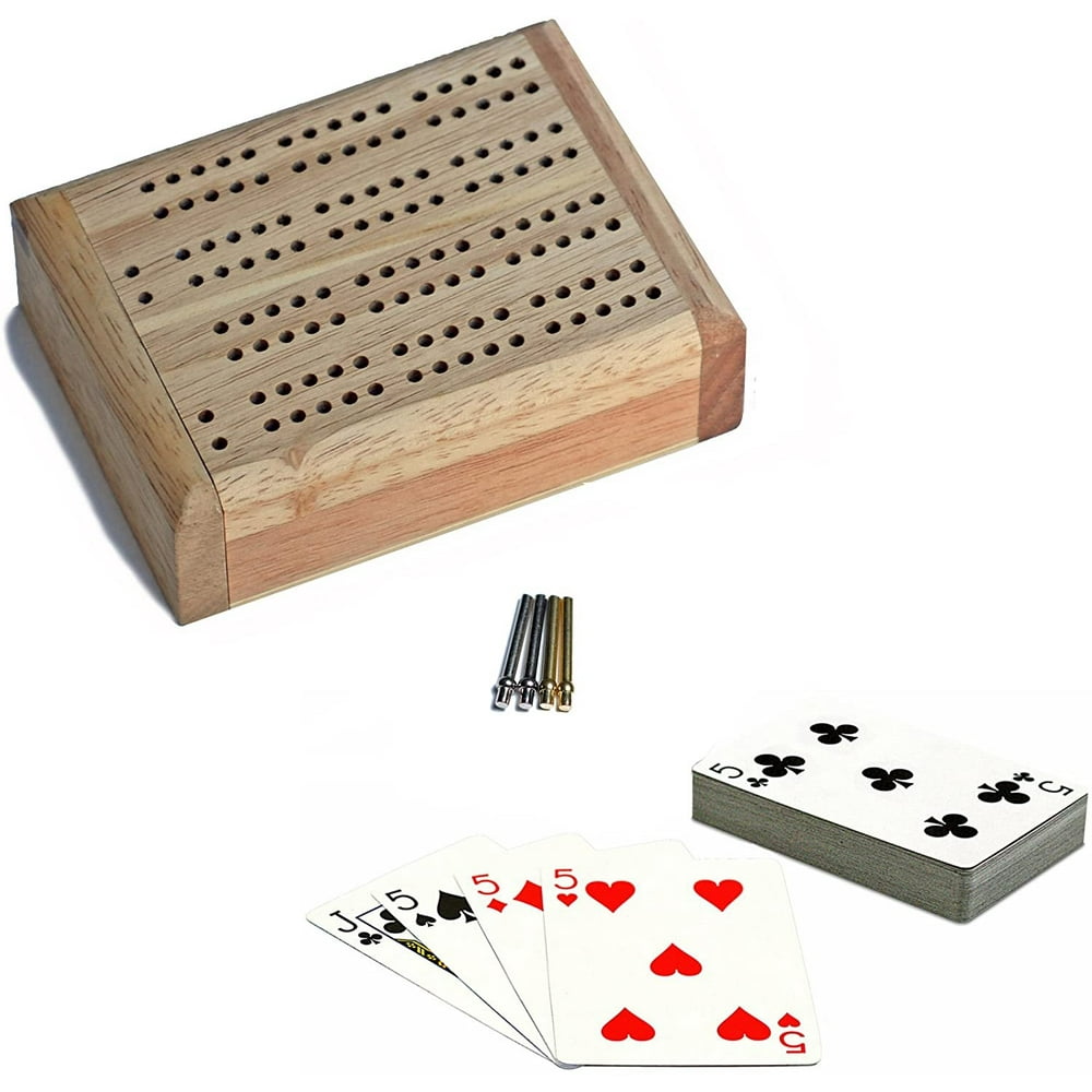 We Games Mini Travel Cribbage Set Solid Wood 2 Track Board With