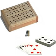 We Games Mini Travel Cribbage Set - Solid Wood 2 Track Board with Swivel Top and Storage for Cards and Metal Pegs