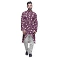 thumbnail image 1 of Atasi Button Down Asymmetrical Kurta For Men Printed Mandarin Long Sleeve Shirt, 1 of 5