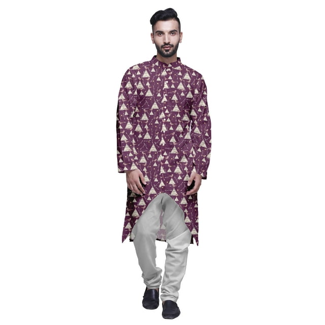 Atasi Kurta Asymétrique à Boutons pour Hommes en Coton Slub Imprimé Mode pour Hommes