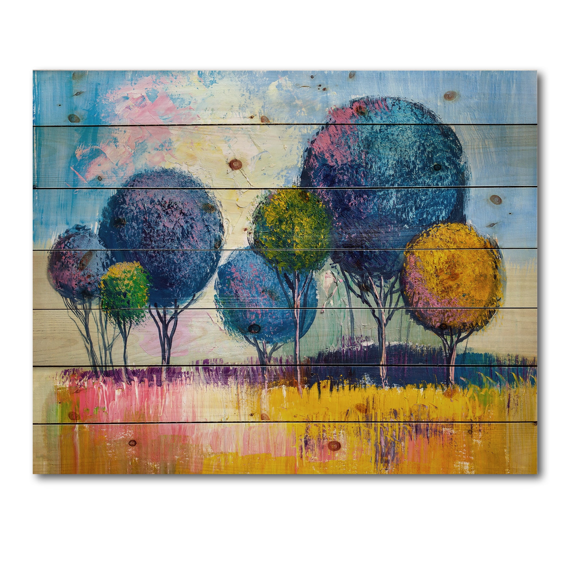 Designart 'Autumn Colorful Fantasy Trees III' Modern Print on Natural Pine Wood