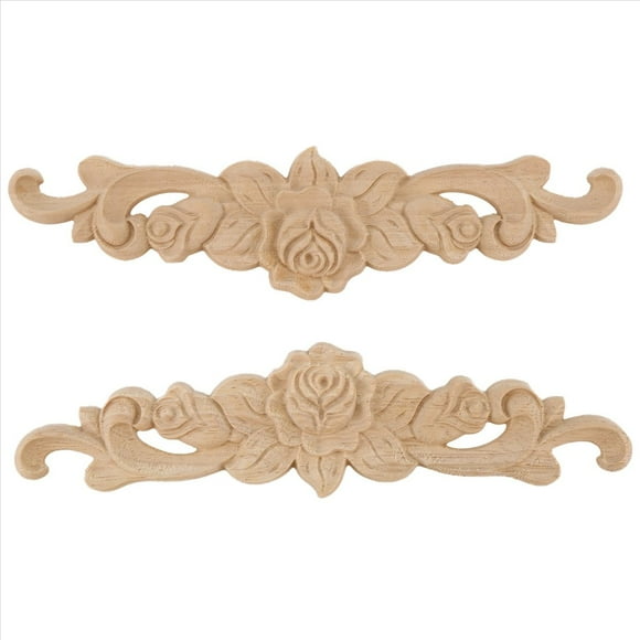 2 Piezas 20X5 Cm Madera Tallada Apliques de Revestimiento Sin Pintar Rosa Puerta DecoracióN del Hogar Estilo Europeo
