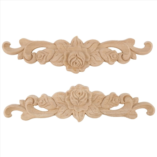 2 Piezas 20X5 Cm Madera Tallada Apliques de Revestimiento Sin Pintar Rosa Puerta DecoracióN del Hogar Estilo Europeo