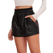Women's faux leather button shorts