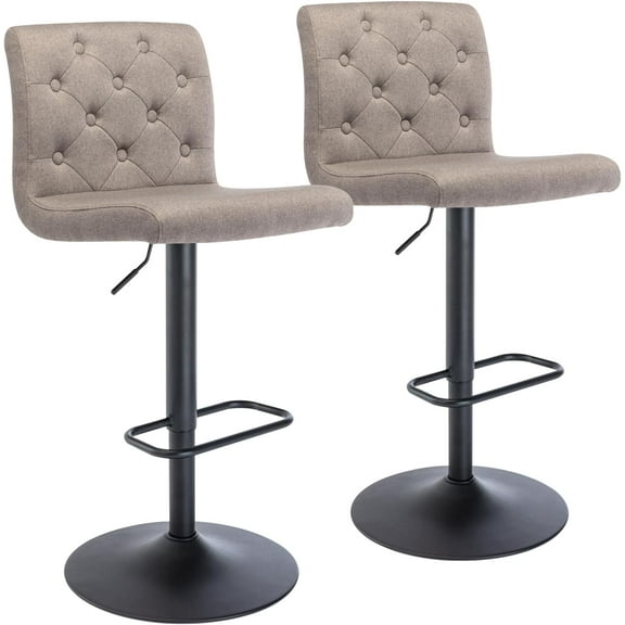 Brage Living Tufted Fabric Bar Stools Set of 2, Adjustable Swivel Counter Height Barstools with Back, Upholstered Armless Airlift Bar Chairs for Kitchen Dining Cafe (Taupe, Black Base)