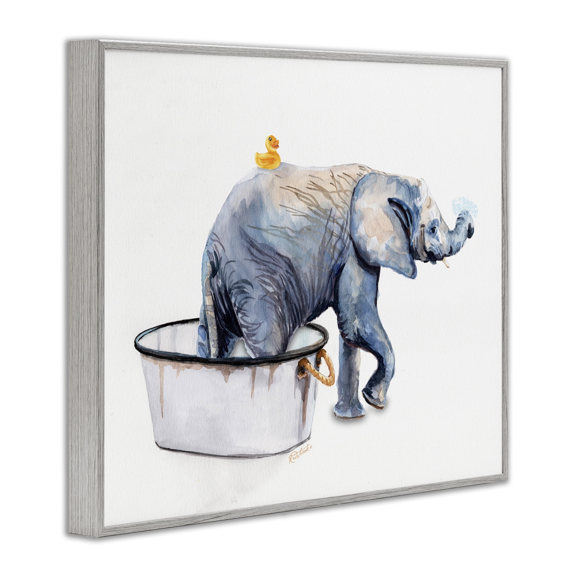 Stupell Industries Elephant & Rubber Duck Bath Animals & Insects Painting Gray Framed Art Print Wall Art, 30 x 24