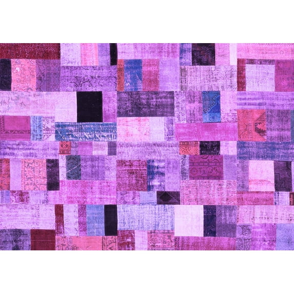 Ahgly Company Indoor Rectangle Patchwork Purple Transitional Area Rugs, 2' x 5'