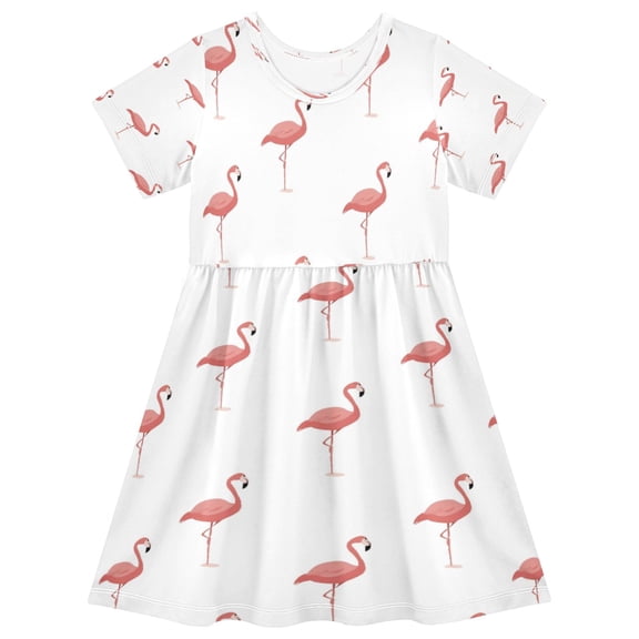Girls Short Sleeve A-Line Dress Play Dress Pink Flamingo Pattern Sizes 2T