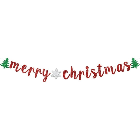 Merry Christmas Banner, Merry Christmas Bunting Sign Garland, Merry Xmas Banner for Winter Christmas Holiday Birthday Party Home Office Fireplace Mantle Decoration Supplies
