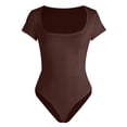 thumbnail image 4 of larppty Women's Square Neck Short Sleeve Long Sleeve Bodysuit Sexy Body Suits Shirt Slim Fitted Tops（Coffee， L）, 4 of 5
