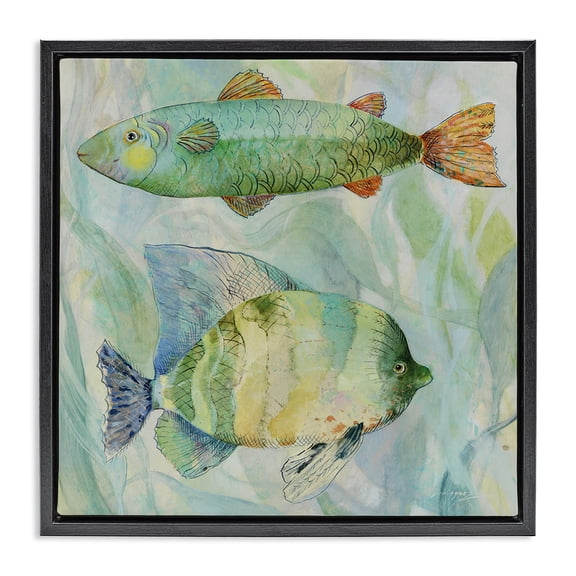Stupell Industries Sweet Fish Duo Watercolor Black Framed Floater Canvas Wall Art, design by Lorenzo Collective