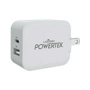 Liquipel Powertek 20W PD USB C and 18W USB A Dual Port Wall Charger, Fast Charging Phone Wall Block Power Adapter Cube and foldable plug.  Compatible with iPhone, iPad, iWatch, Galaxy, Android (White)