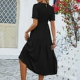 thumbnail image 6 of ATOYSOY Women's Retro Short Sleeve Beach Sundress Trendy Summer Saving Tea Length A Line Dress High Waist Elegant Casual Elastic Tiered Round Neck Workout Dress for Girls Black, 6 of 7