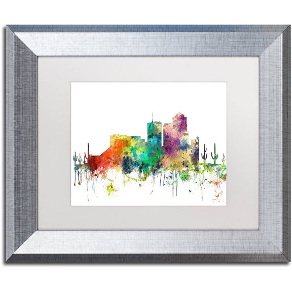 Trademark Fine Art "Tucson Arizona Skyline SP" Canvas Art by Marlene Watson, White Matte, Silver Frame