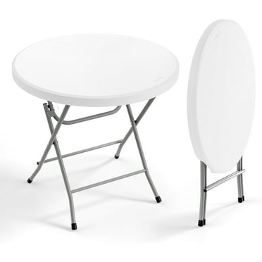 Bonnlo Round Folding Table 32 inch, HDPE Plastic Small Tabletop with Steel Frame Foldable Card Table for Indoor Outdoor Outside Dining, Party and Commercial Event, White