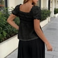 thumbnail image 3 of Favoffer Womens Blouse Top V Neck Puff Sleeve Ruched Loose Hem Solid Color Short Sleeve Lightweight Summer Casual Short Clothes, 3 of 6