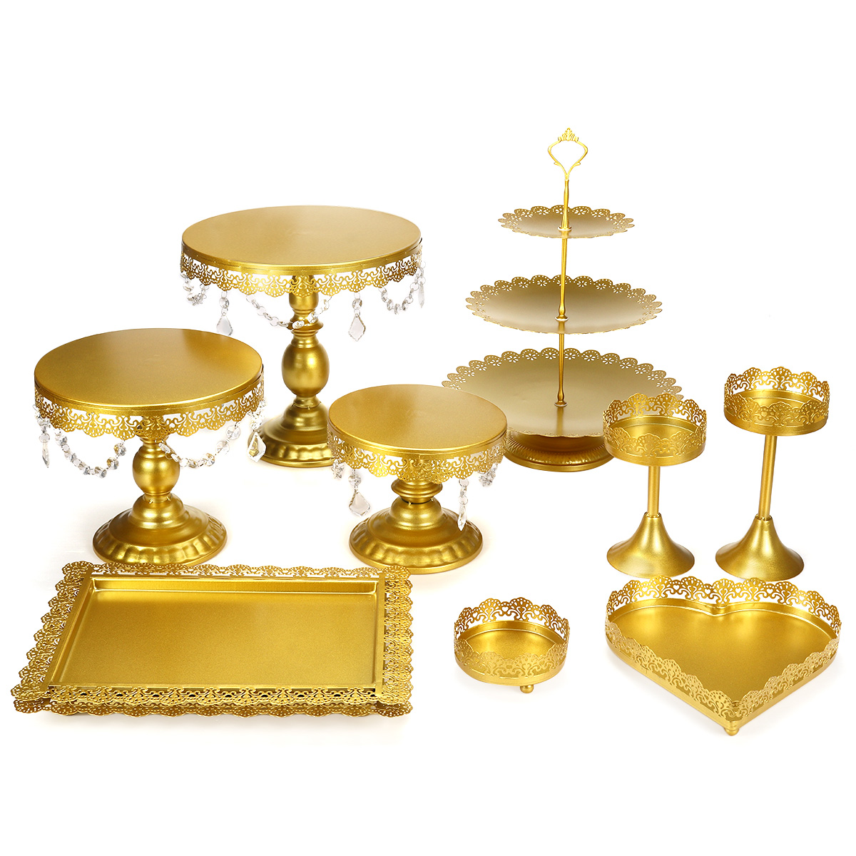 10Pcs Metal Crystal Cake Stand Cake Holder Gold Dessert Candy Display