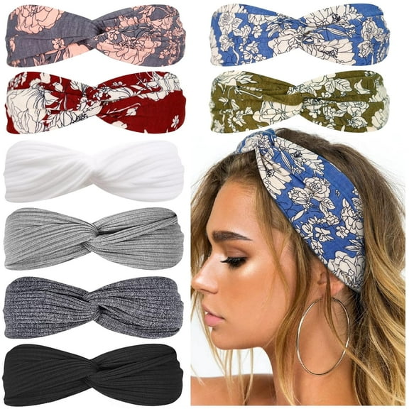 LinYooLi Headbands for Women Twist Knotted Women Head Bands Boho Stretchy Hair Bands Non Slip for Girls Criss Cross Turban Plain Headwrap Yoga Workout Vintage Hair Accessories, Solid Color