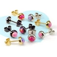 thumbnail image 2 of MoBody Hot Pink Created-Opal Mens and Womens Black Surgical Stainless Steel Round Stud Earring for Sensitive Ears, 2 of 7