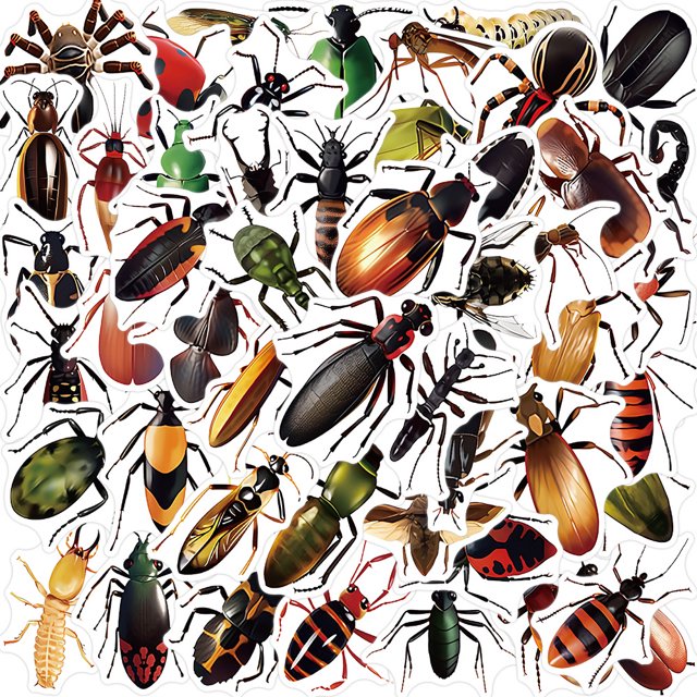 Pegatinas de vinilo impermeables con simulación de insectos, 50 unidades/lote