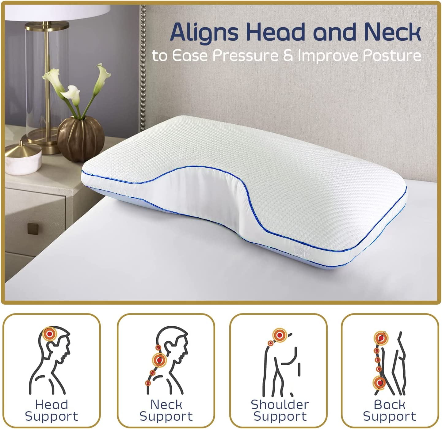 Nestl Side Sleeper Molded Gel Memory Foam Pillow – 30 x 20 In. Reversible, Tencel-Covered, Foam Pillow – Perfect for a Side Sleeper, Firm Cooling on 1 Side, Softer on the Other -Queen