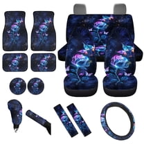 Yuyamidu Butterfly Car Seat Cover Set Rose Car Floor Mats Steering Wheel Cover Galaxy Seatbelt Cover Coasters Handbrake Cover Set 15 Pieces Auto Interior Accessories