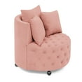 thumbnail image 5 of Rround Upholstered Swivel Chair with 3 Pillows, Velvet Lounge Chair with Movable Wheels, Accent Armless Chair for Living Room Bedroom Lounge Room, Pink, 5 of 9