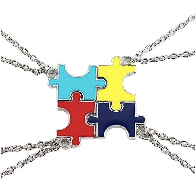 4Pcs Good Friendship Pendant Necklace Creative Puzzle Patchwork Pendant Necklace Best Friend Theme Necklace
