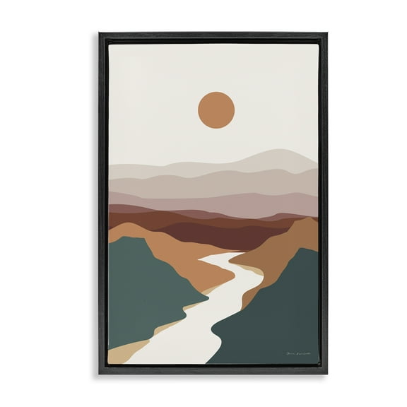 Stupell Industries Natural Mountain Valley Landscape & Nature Painting Black Floater Framed Canvas Art Print Wall Art, 17 x 25