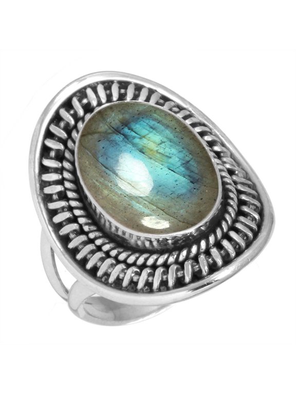 925 Silver Ring For Women - Men Gray Natural Labradorite Stone Silver Ring Size 6 November Birthstone Boho Silver Ring Size 6 Gift For Ladies On Engagement 925 Silver Jewelry With Gemstone