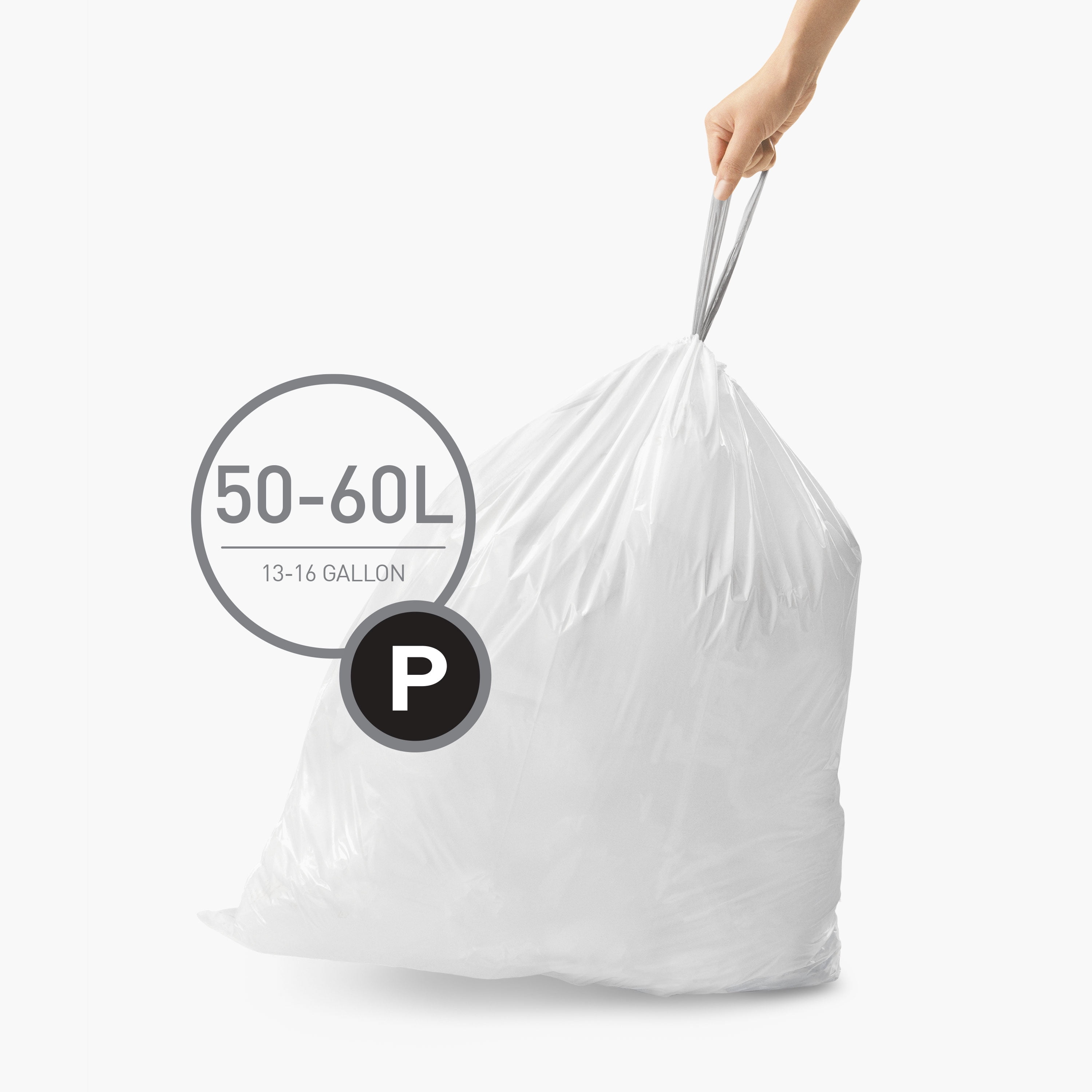  Code P (200 Count) 13-16 Gallon/50-60 Liter Heavy Duty  Drawstring Plastic Trash Bags, 1.2 Mil Reliable1st Compatible with  simplehuman Code P