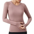 thumbnail image 4 of Womens Long Sleeve Workout Tops Seamless Compression Athletic Shirts Slim Fit Stretch Top Yoga Gym Sports Breathable Tees Pink XL, 4 of 4