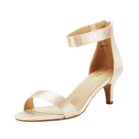 

Women s Ankle Strap Stilettos Low Heel Open Toe Sandals Party Dress Shoes FIONA CHAMPAGNE Size 8.5