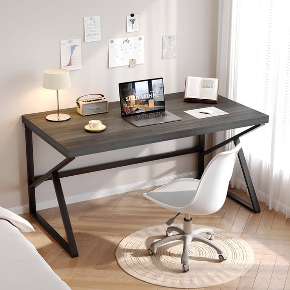 Paasyonmate 55" Computer Desk with Metal K-Frames for Home Office, Gray