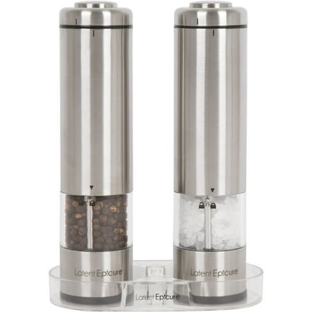 Latent Epicure Battery Operated Salt and Pepper Grinder Set (Pack of 2 Mills) - Complimentary Mill Rest | LED Light | Adjustable Coarseness (Best Pepper Grinder In The World)