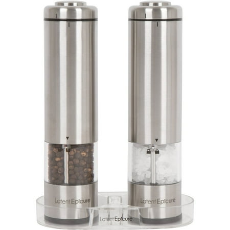 - Latent Epicure Battery Operated Salt and Pepper Grinder Set (Pack of 2 Mills) - Complimentary Mill Rest | LED Light | Adjustable Coarseness |
