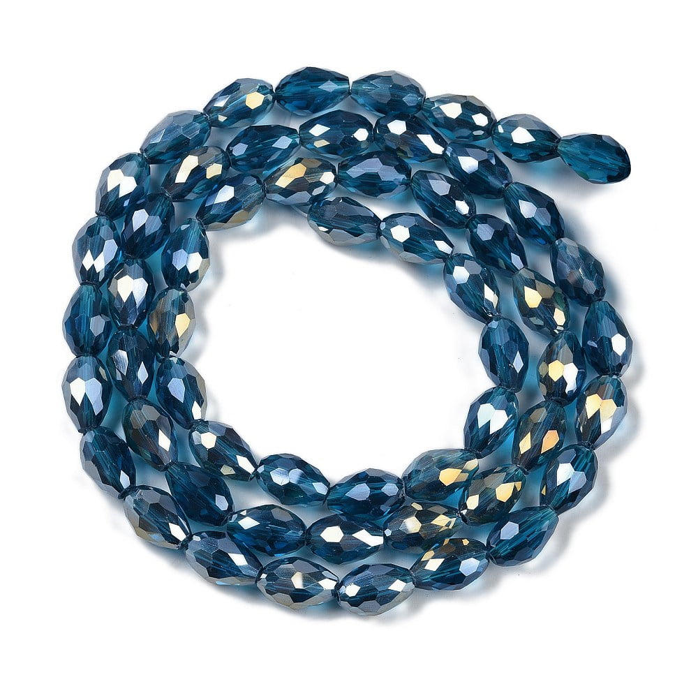 Transparent Electroplate Glass Beads Strands AB Color Plated Faceted Teardrop Marine Blue 8x6mm Hole: 1.2mm about 65~67pcs/strand 20.08''(51cm)